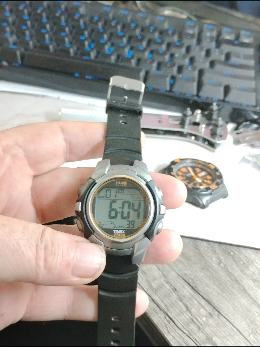 Timex Digital Sport Watch - Black and Silver with Orange Accent